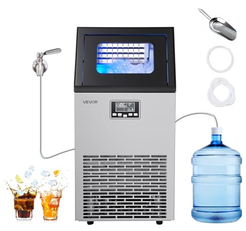 VEVOR Machine à Glaçons Commerciale 54 kg/24 h, Appareil de Préparation de Glaçons avec Capacité de Stockage de 13 kg, 45 Cubes par Cycle, avec Écran LED et Nettoyage Automatique, Restaurant Bar