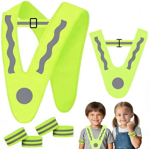 MINGBOLIN Gilet réfléchissant en V pour enfants, 2 pièces Gilet de sécurité pour enfants Gilet de sécurité pour enfants Gilet de signalisation pour enfants