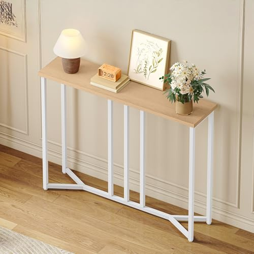 YITAHOME Console Table, 80cm Slim Behind Sofa Table, Natural Wood White | Narrow Hallway Table for Living Room, Entryway Side Tables, Small Space Multi-Use Hallway Furniture