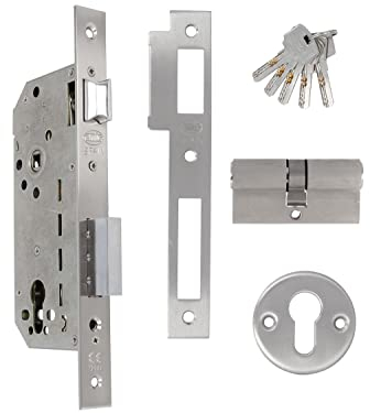 Amig - Serrure à encastrer Mod.340 avec cylindre de sécurité et serrure + 5 clés | Pour portes en bois d'entrée | Poignée réversible | Pour poignée de 8 mm | Acier chromé