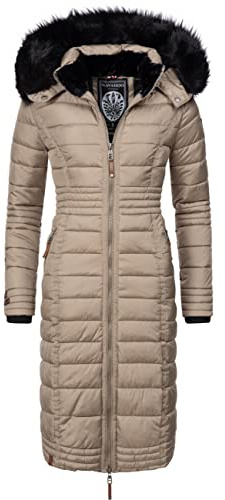 Navahoo Umay Women's Winter Coat, Warm Quilted Coat, Long, with Hood, XS–XXL, taupe, S