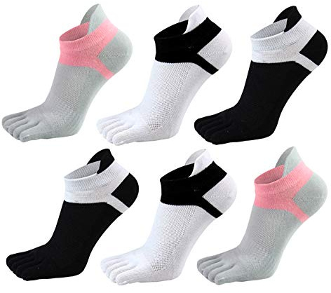 Women's Toe Socks No Show Low Cut 5 Finger Cotton Mesh Wicking Athletic 6 Pack