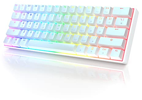 HK Gaming GK61 mechanische 60 Prozent Tastatur | 61 programmierbare Tasten mit RGB Beleuchtung | Kompatibel mit Windows PC & Mac | QWERTY Layout | Hotswap Gateron Optical Red Switches | Weiß