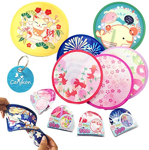 Carykon Round Japanese Style Folding Fans Hand Fan for Wedding Party and Personal Decoration, Set of 4, random color