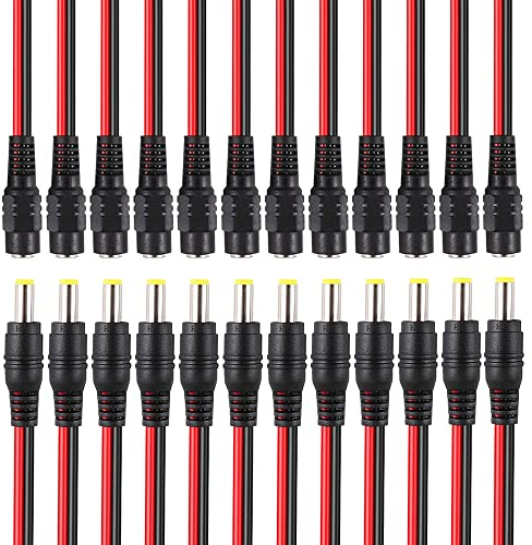 QitinDasen 12 Paar Premium DC Power Pigtail Kabel, 5.5 X 2.1mm Männlich Stecker und Weiblich Buchse Power Adapter Verbinder, für CCTV Sicherheit Kamera
