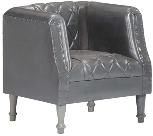vidaXL Sillón con Diseño de Cubo Asiento Silla de TV Hogar Salón Sala de Estar Habitación Estilo Lujoso y Vintage Cuero de Cabra Auténtico Gris