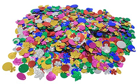 Bright Ideas Mixed Metallic Sequins. 100g Jar Assorted Shapes Colours and Sizes for Arts & Crafts Ideal for Schools, Home Crafting, Kids Scrapbooking and Sewing Embellishments. PVC Material. BI8062.