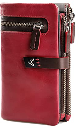 Lavalen® Portafoglio Donna Pelle Vera - Portamonete RFID Fatto a mano - Porta Tessere Firmato Rosso - Regalo Perfetto.