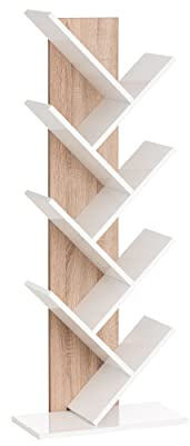 MyosHome - Étagère pour Livres, Étagère pour BLU-Ray, Bibliothèque sur Pied en Chêne Sonoma Blanc 53 x 27 x 138 cm. Cronos
