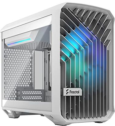 Fractal Design Torrent Nano RGB White - Compact High-Airflow mITX/mDTX Case with 180mm Fan and Clear Tint Glass