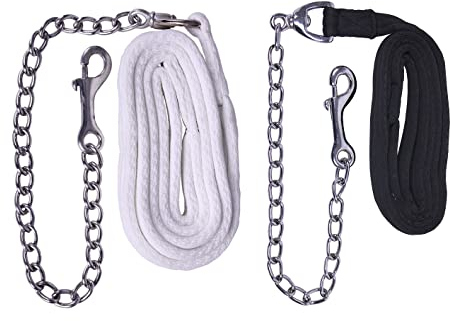 NETPROSHOP Hengstkette Weicher Führstrick mit Metallkette am Ende Länge 2 m schwarz oder weiß, Farbe:Schwarz