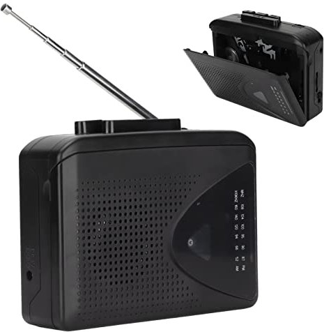 Tragbarer Kassettenspieler AM FM Radio Tragbarer Mikrokassettenspieler Klassischer Retro-Kassettenspieler mit 3,5-mm-AUX-Anschluss und Bluetooth (Schwarz)