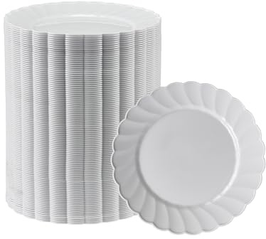 Premium Hard Plastic Round White Plates – 100 x 6” -Washable & Reusable - Party Supplies For Birthdays, Celebrations, Buffets, Fiestas, Catering & More