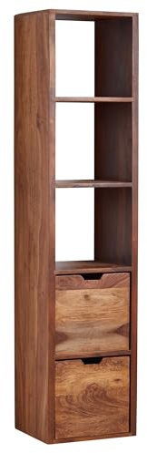 Wohnling Wandregal mit Schubladen 35x150x30 cm Sheesham Massivholz Hängeregal, Großes Design Schweberegal Modern, Regal Hängend Wohnzimmer, Bücherregal Wand Schwebend