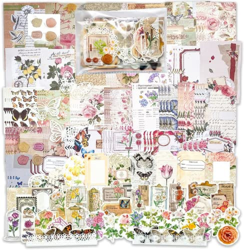 260pcs Vintage Scrapbooking Stickers Pack Vintage Stickers DIY Retro Journaling Supplies Stickers Kit Scrapbook Paper Accessories Stationery Study Washi Paper Sticker B