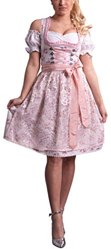 Golden Trachten Robe Dirndl 3 pièces pour femme avec tablier et chemisier 534GT, blanc crème, 50