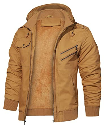 HOOD CREW Chaquetas de hombre Invierno Grueso Forro Polar Ropa Exterior Táctica Militar Cargo Chaqueta con Capucha, caqui, M