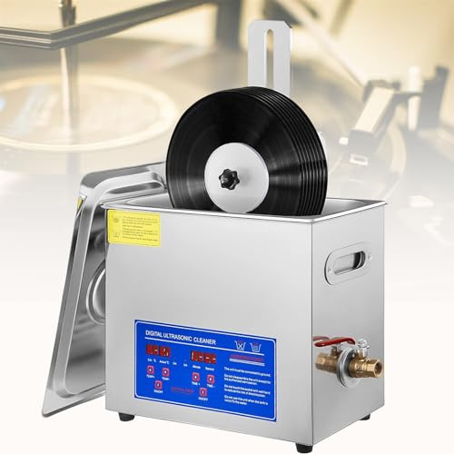 6l Ultrasonic Vinyl Cleaner 7-12 Inch 8 Records Ultrasonic Vinyl Cleaning Machine Liftable Lp Record Cleaner, Disc Washer, 40KHz 180W Commercial Ultrasonic Cleaner with Drying Rack for Jewelry Watch