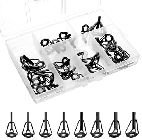 QWORK® 40 Piezas Reparación de Anillos de Punta de Caña de Pescar 8 Tamaños, Anillo de Punta de Caña de Pescar con Anillos Guía de Cerámica de Acero Inoxidable para la Mayoría de Los Tipos de Cañas