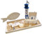 Logbuch-Verlag Geschenkset Strandhaus mit Fisch Muscheln Fischen und Leuchtturm in blau weiß naturfarben 45 x 18 x 32 cm
