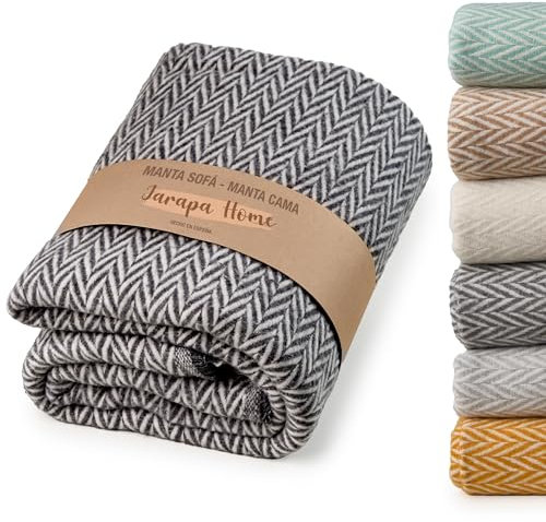 Jarapa Home Made with love Manta sofá, Plaid Sofa, Decoración Ideal para sofás y Camas, Cálida, Suave y Ligera, Colcha Entretiempo, 4 Estaciones, Diseño y Resistente (Gris Oscuro, 125x180 cm)