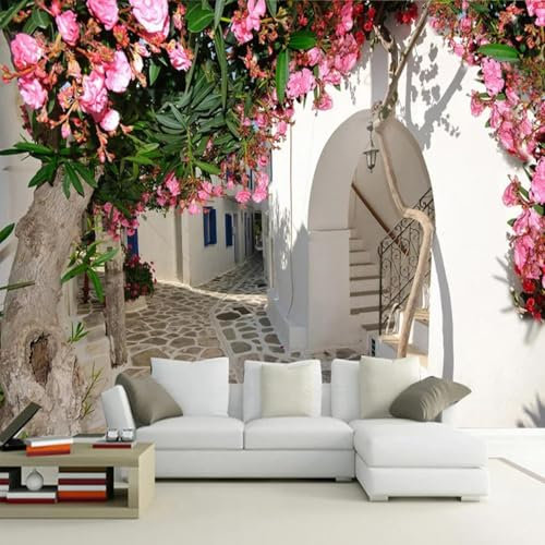 MIXUEXUNLU Mediterranean Style Street Town Cityscape Wall Mural Wallpaper Space Extension 3D Room Decoration
