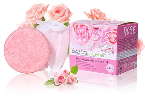 3 Pack Natural Rose Shampoo Bar for Hair Growth, Moisturizing Hair Shampoo Soap for Damaged Frizzy Hair, Strengthening Solid Shampoo Bar for Men Women