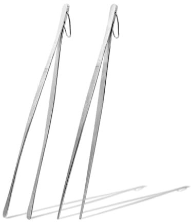 PWGHWG 2 Stück Kochpinzette Edelstahl 30,5cm Pinzette Küche Professionelle Kochpinzette Küchenpinzette Spitzer Kopf + Runder Kopf Grillpinzette für Kochen, Grillen, Servieren (Silber)