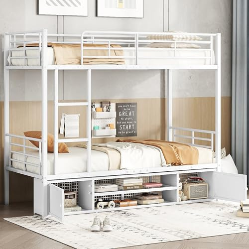 ModernLuxe Cadre en Fer, superposé, 90 x 200 cm, pour Enfant, superposé, avec Espace de Rangement, avec tiroirs, Construction Robuste, Blanc, sans Matelas