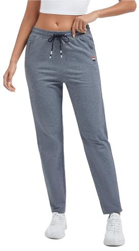 FGFD&OU Jogginghose Damen Sporthose Baumwolle Sweathose Frauen Trainingshosen Slim Fit Jogger Sweatpants Lang Freizeithose Laufhosen für Mädchen (Tiefgrau, L)