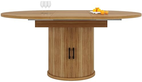 I0I&I0I Utdragbart runt matbord med förvaringsutrymme, köksbord och matbord från 118 cm till 158 cm, utbyggbart ovalt, plats för 6 personer, höjdjusterbara fötter (Walnut)