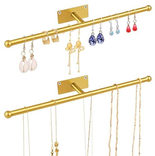 ZHABAYEN 2Pcs Wall Mounted Necklace Holder, Wall Jewelry Organiser, Metal Hanger Organiser for Necklaces, Bracelets and Rings
