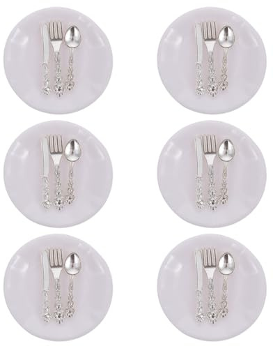 FIXOSHEE Set 6 Mini Stoviglie in Miniatura Piatti, Forchette e Cucchiai in Materiale Sicuro, Accessori Decorativi per Case delle Bambole e Giochi