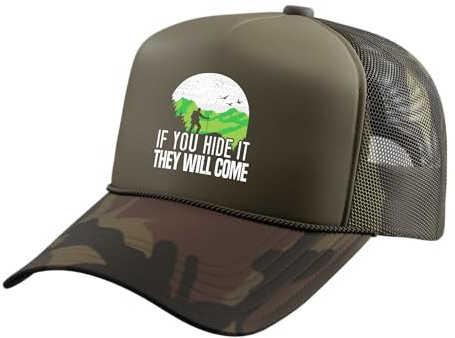 If You Hide It They Will Come Geocacher Geocaching Cache Trucker Hat with Adjustable Mesh Back, Camo Green