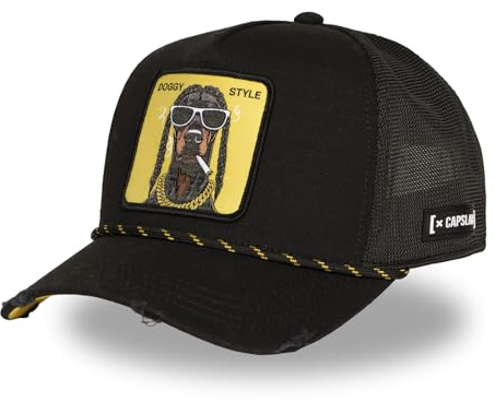 Capslab Snapback Cappellino da uomo e donna, berretto da Trucker Doggy Style, regolabile, nero/giallo, Taglia unica