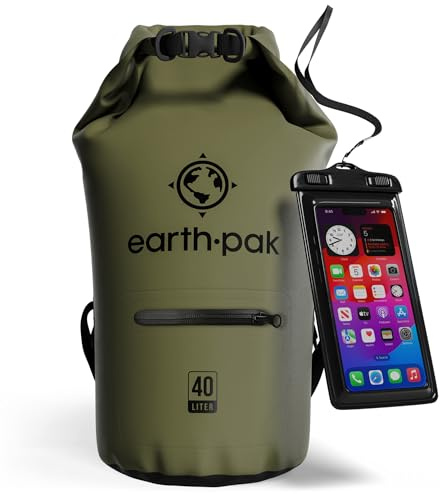 Earth Pak - Sac imperméable – Sac étanche avec fermeture pliable permettant de garder votre équipement au sec pour le bateau, la randonnée, le camping et la pêche avec étui imperméable pour téléphone.