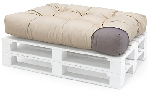 Spatium Coussins pour Palette Euro extérieur et intérieur Amovible taie d'oreiller imperméable Beige Siège 120x60x15