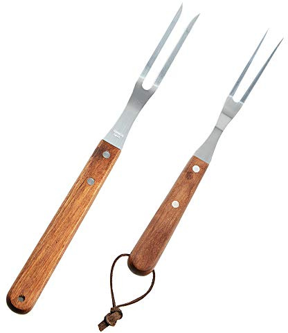 Fantasyon 2 Pack Meat Fork with Wooden Handle, Stainless Steel Meat Forged Carving Fork for Kitchen Roast (13 Inch, 10 Inch)