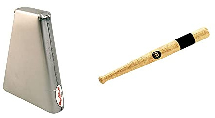 Lp Latin Percussion Es-9 Cencerro Salsa Con Sujeción Manual De Acero Cepillado + Meinl Percussion Cow2 Baquetas Para Cencerro