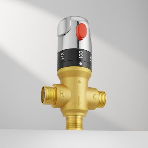 Morado Thermostatic Mixing Valve with 1/2 NPT Male Connection, Water Mixing Valve, Fahrenheit Scale Mark, Solid Brass (Golden)