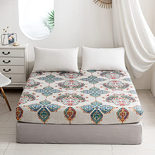 Damier Boho Spannbettlaken 90x200cm Bohemian Indische Mandala Spannbetttuch Weiche Mikrofaser Boxspringbett Bettlaken geeignet für Matratzen von 30cm