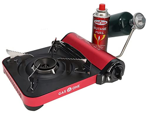 Gas One 12,000 BTU Propane or Butane Stove GS-3100P Portable Dual Fuel Camping Stove Burner - Patented - with Carrying Case - Metallic Finish