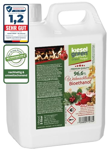 KieselGreen Bioethanolo 5 Litri con Fragranza per Caminetto a Etanolo – Bio-etanolo profumato per Ambienti, molte Fragranze - Profumo per Caminetto a bioetanolo da Interno o da Tavolo