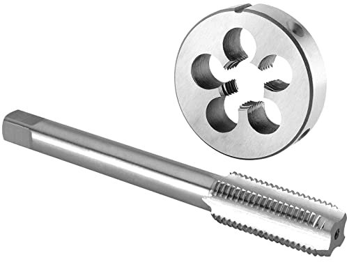 Burkit 3/8 Zoll-16 UNC Gewindebohrer und Schneideisen Set, 3/8 x 16 UNC Maschinengewindebohrer und runde Schneideisen Rechtshänder