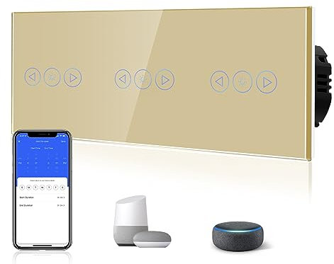 BSEED Interrupteur Tactile Dimmer, Interupteur Intelligent WiFi Variateur avec lumières LED, Nécessite Un Fil Neutre, Interrupteur Mural en Verre, 228MM, Or, Compatible avec Alexa/Google