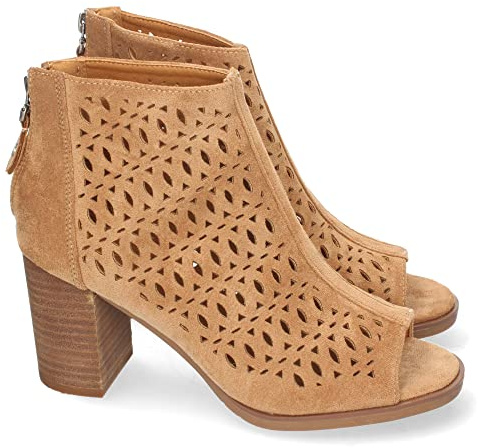 shoes&blues.es 66423-Botin de Tacon para Mujer, Comodos, con Calados, y Punta Abierta, Cierre de Cremallera en el Talon, Primavera Verano 2022. Talla 41 Kaki