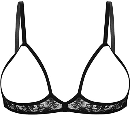 Aislor Femme Soutien-Gorge Bonnet Hot Lingerie Coquine Poitrine Ouverte Bra Bralette Seins Nu Ajourée Brassière sous Vetement Carnaval Clubwear Noir XL