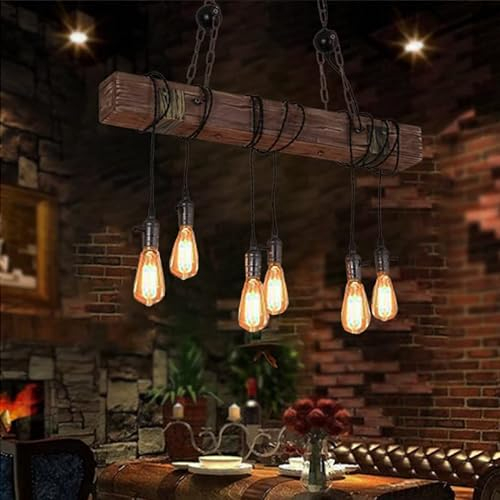 A.1.Coo Pendelleuchte Vintage Pendellampe Rustikale Holzbalken Edison Hängende Deckenleuchte Hölzerne Art-hängende Beleuchtung Höhenverstellbar Holz Retro (Color : 6 Headband Switches Retro)