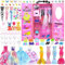 75PCS Doll Clothes and Accessories with Closet for 11.5 Inch Doll - Fashion Design Set Including Wedding Dress Fashion Dresses Outfits Tops and Pants Hangers Bags for Girls