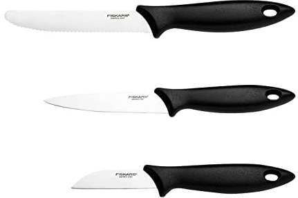 Fiskars Gemüsemesser-Set, 3-teilig, Schälmesser, Gemüsemesser, Tomatenmesser, Essential, Edelstahl / PP-Kunststoff, Schwarz, 1065584